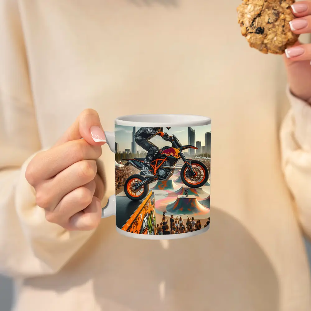 KTM Supermoto Rider Jump Urban Skatepark Crowd – Mugs