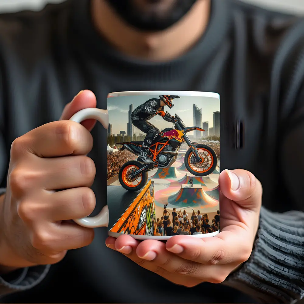 KTM Supermoto Rider Jump Urban Skatepark Crowd – Mugs