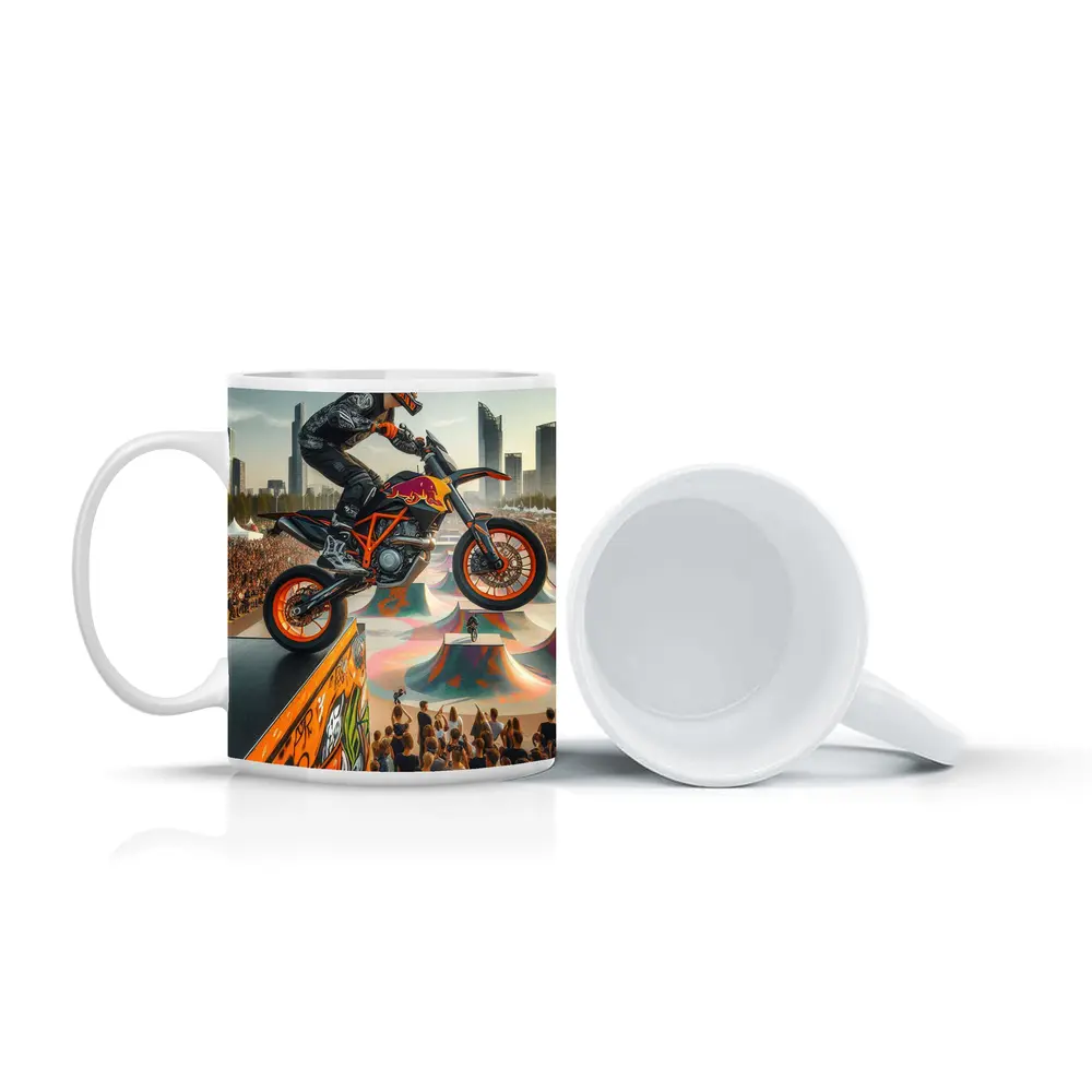 KTM Supermoto Rider Jump Urban Skatepark Crowd – Mugs