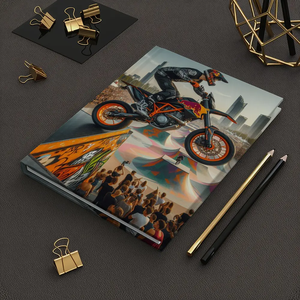 KTM Supermoto Rider Jump Urban Skatepark Crowd – Notebooks