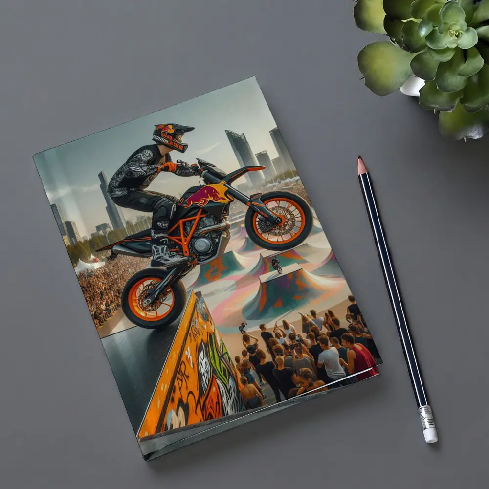 KTM Supermoto Rider Jump Urban Skatepark Crowd – Notebooks