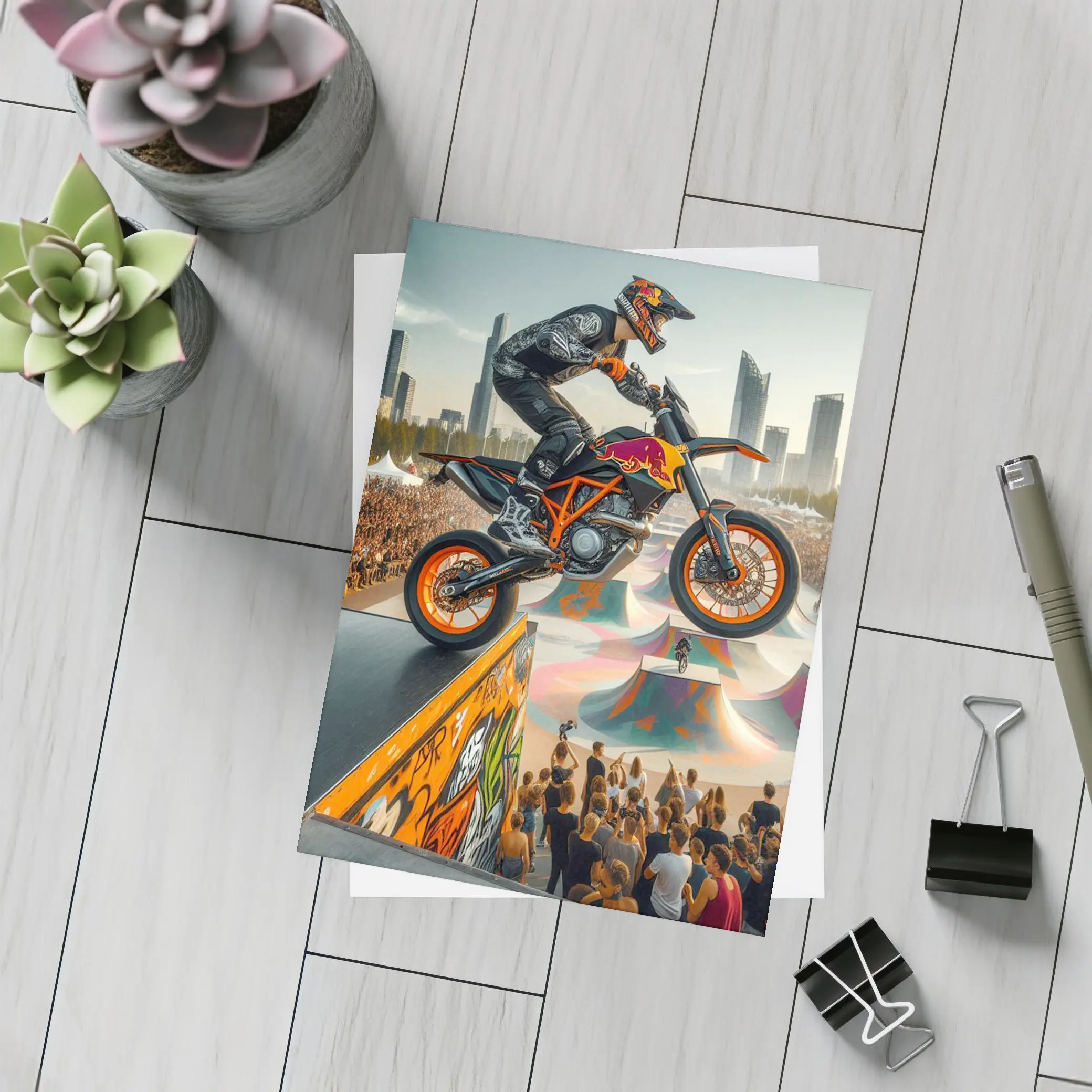 KTM Supermoto Rider Jump Urban Skatepark Crowd – Postcards