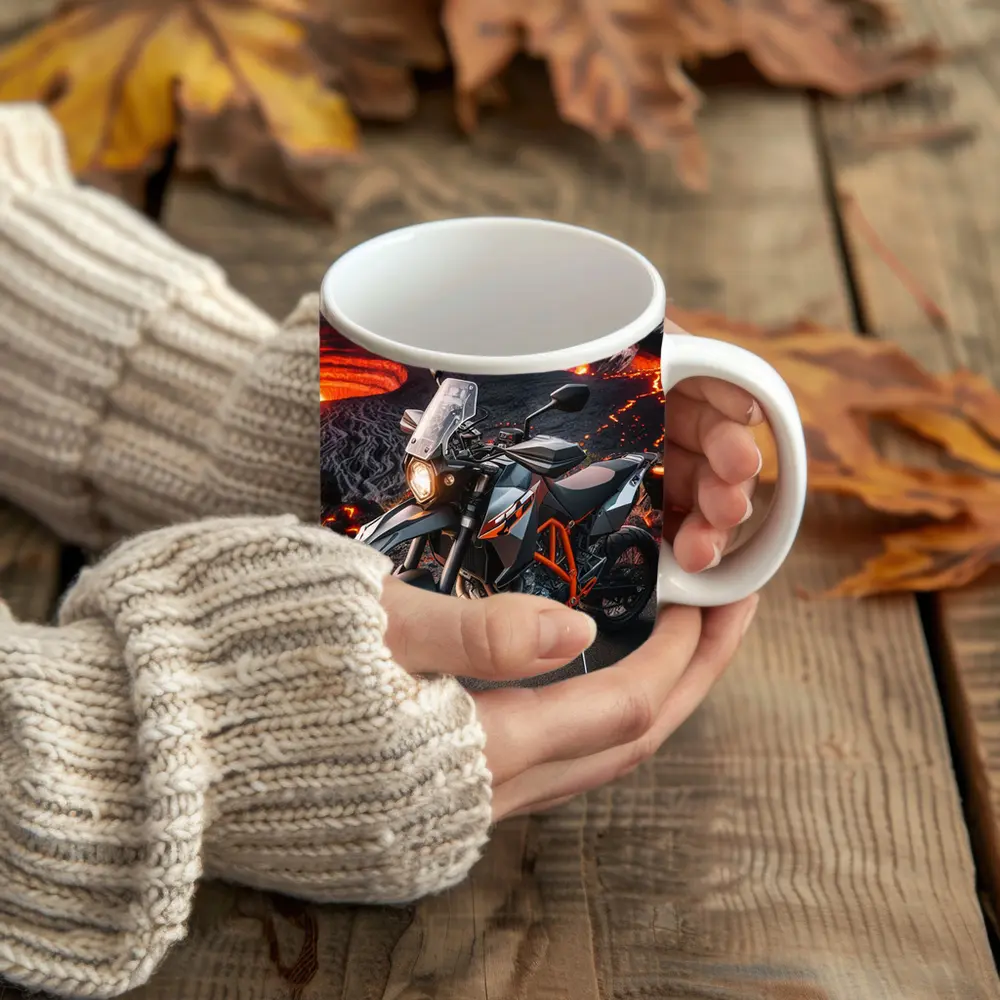 KTM Adventure Motorcycle Volcanic Lava Landscape – Mugs