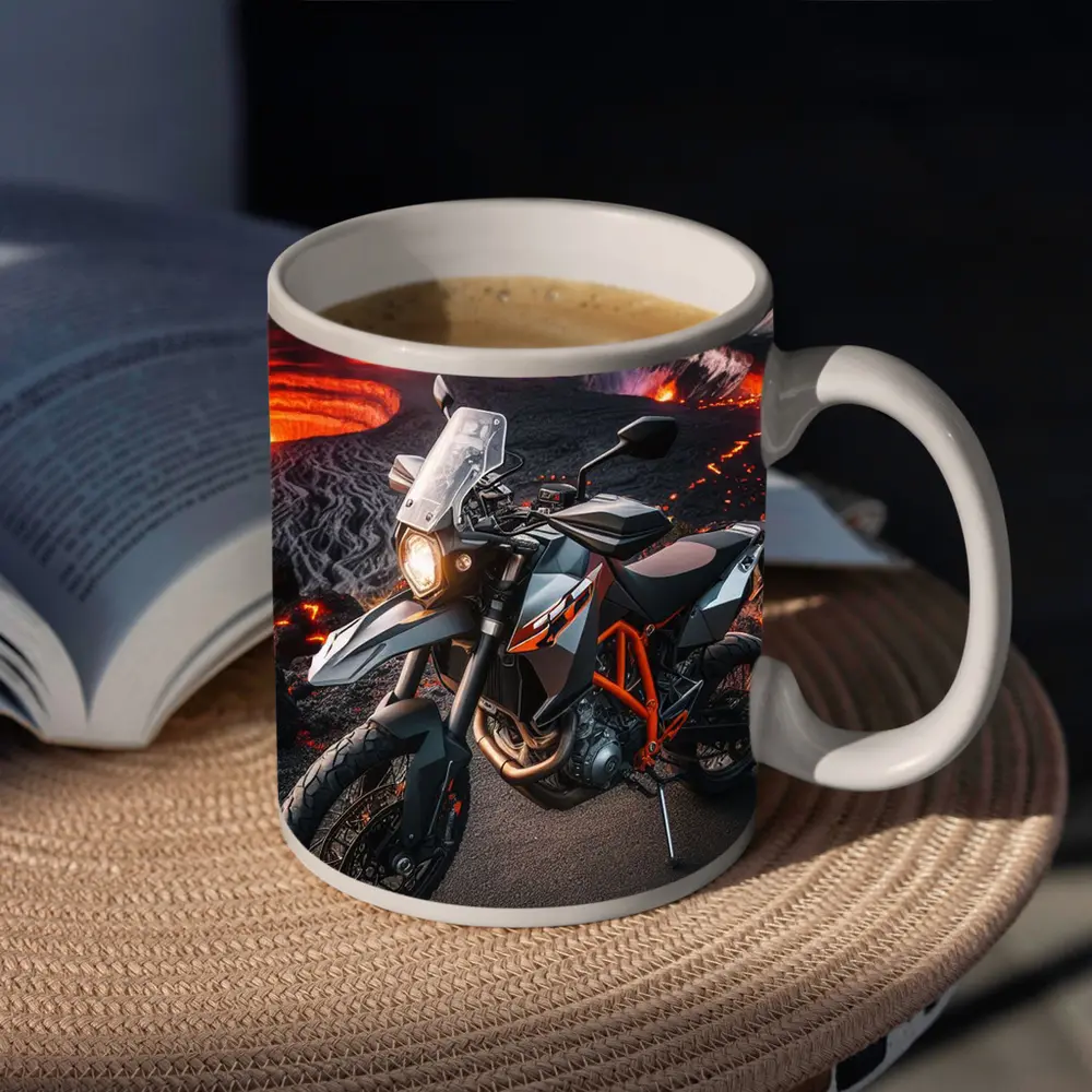 KTM Adventure Motorcycle Volcanic Lava Landscape – Mugs