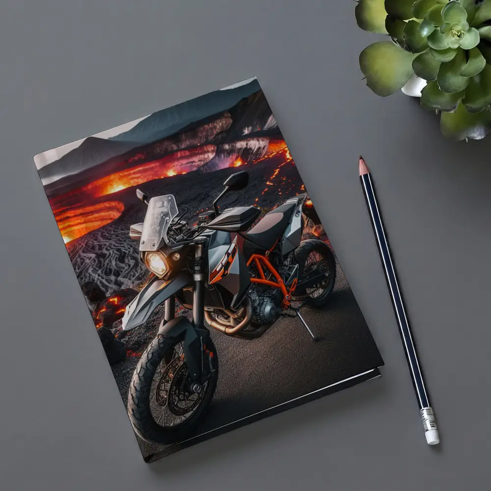 KTM Adventure Motorcycle Volcanic Lava Landscape – Notebooks