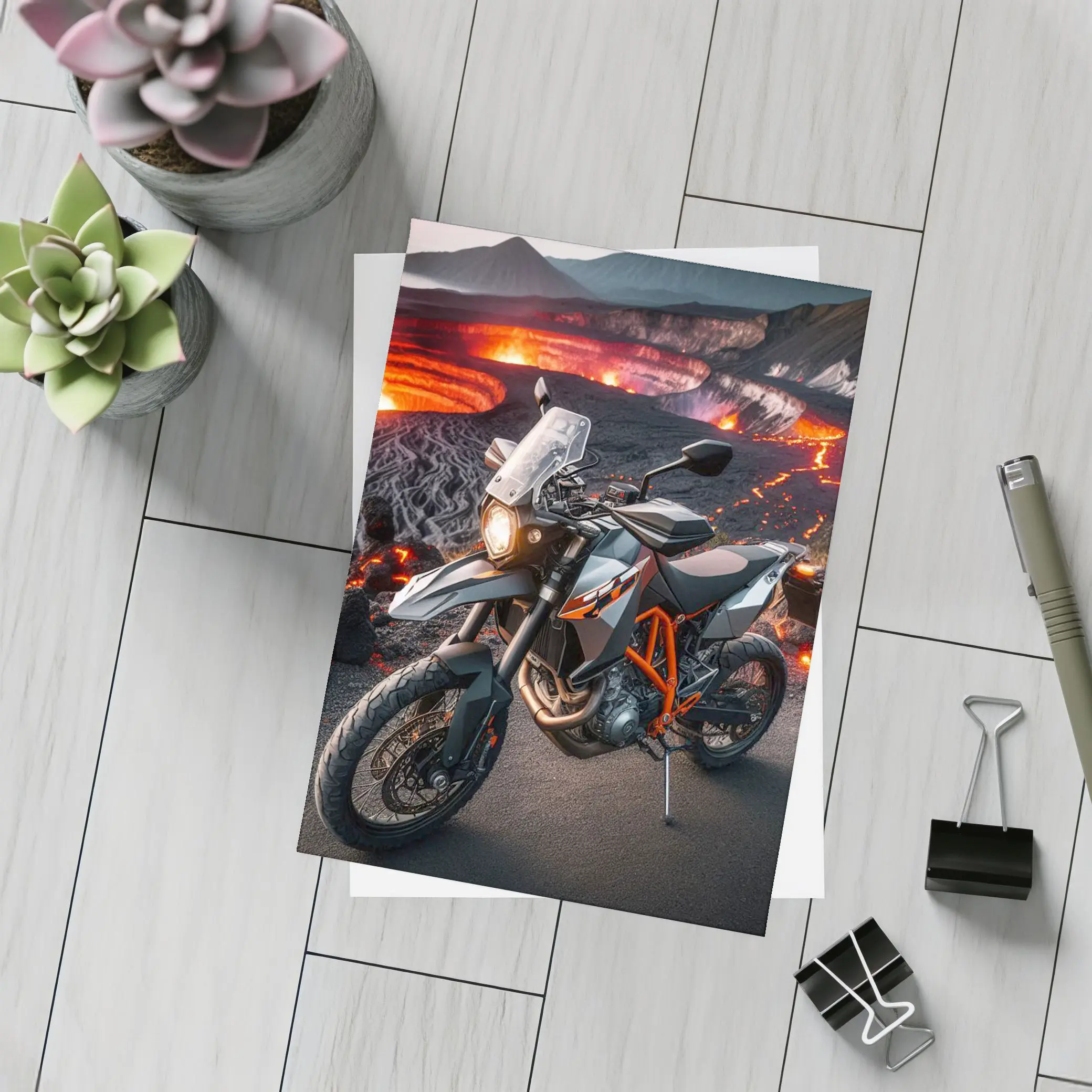 KTM Adventure Motorcycle Volcanic Lava Landscape – Postcards