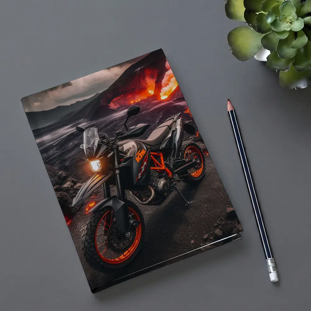 KTM Adventure Motorcycle Volcanic Lava Landscape – Notebooks
