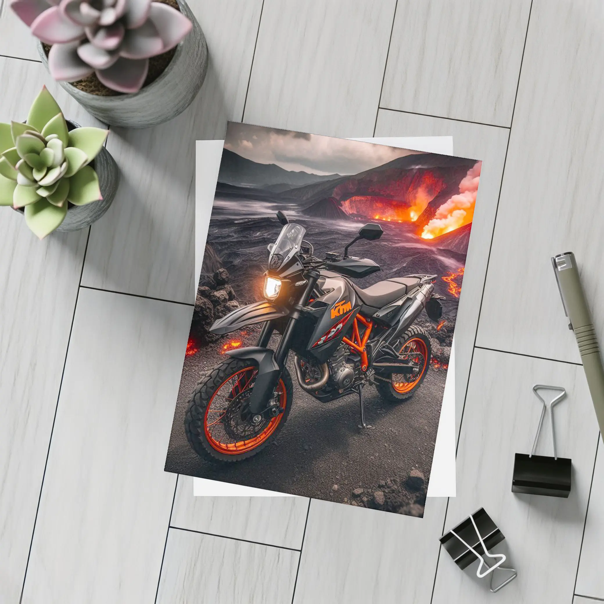 KTM Adventure Motorcycle Volcanic Lava Landscape – Postcards