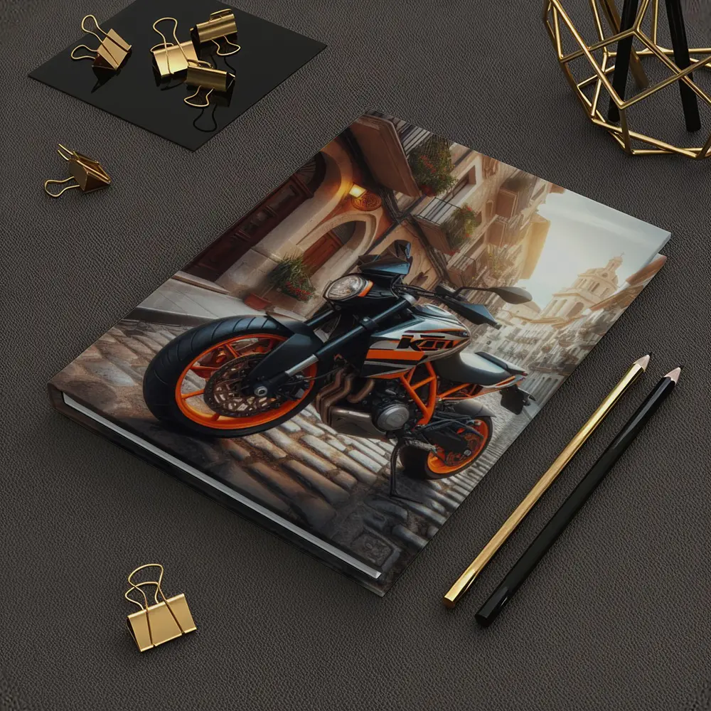 KTM Naked Bike on Cobblestone European Street – Notebooks