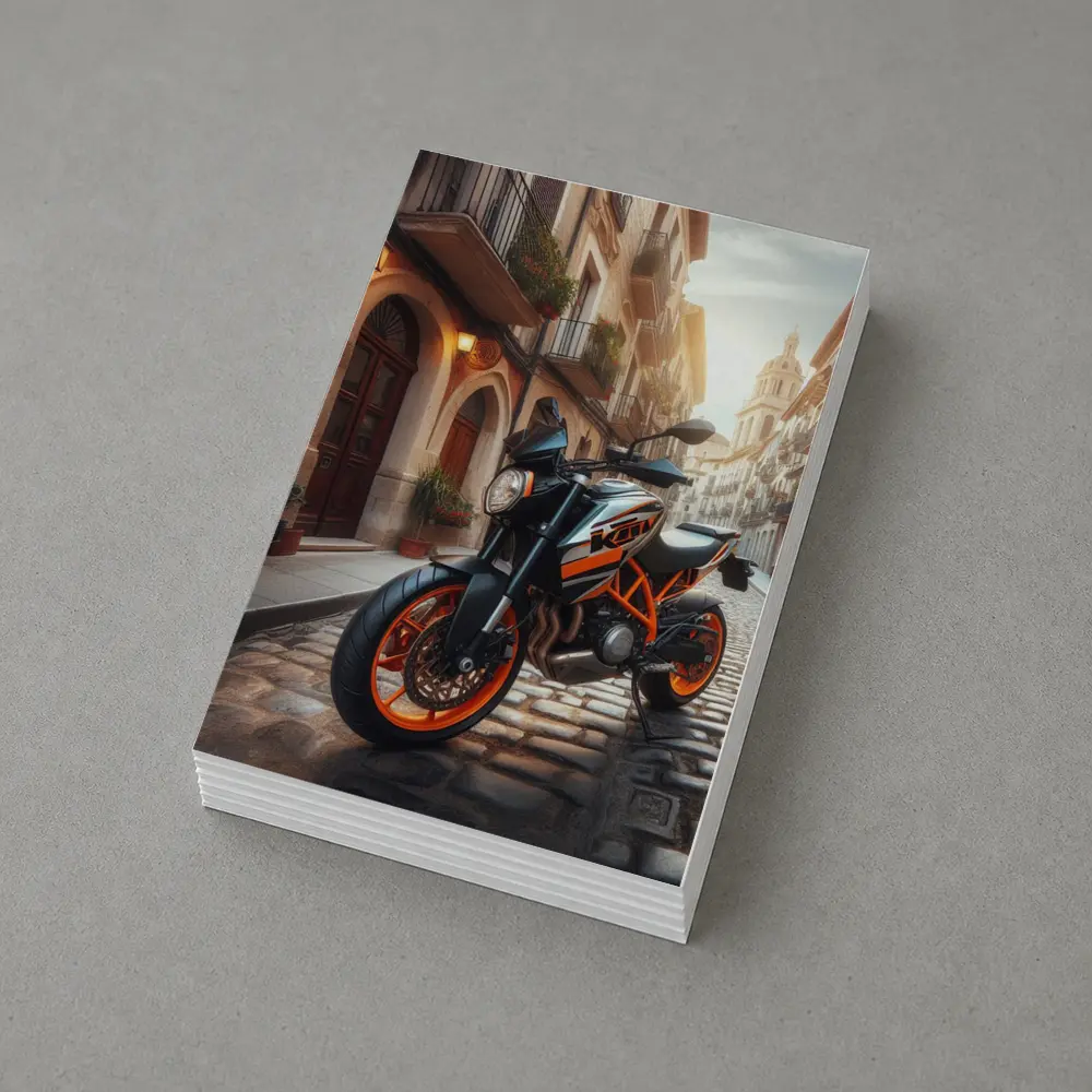 KTM Naked Bike on Cobblestone European Street – Postcards