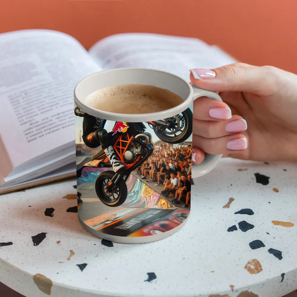 KTM Supermoto Stunt Rider Crowd Graffiti Ramp – Mugs