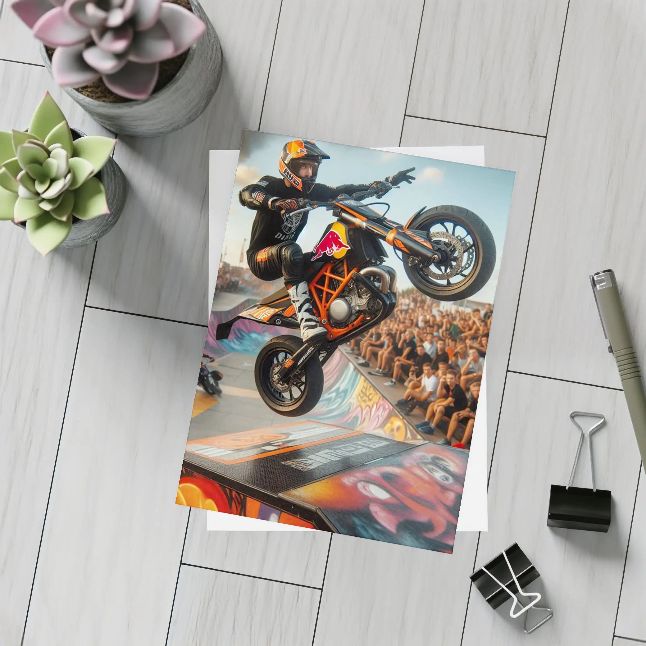 KTM Supermoto Stunt Rider Crowd Graffiti Ramp – Postcards