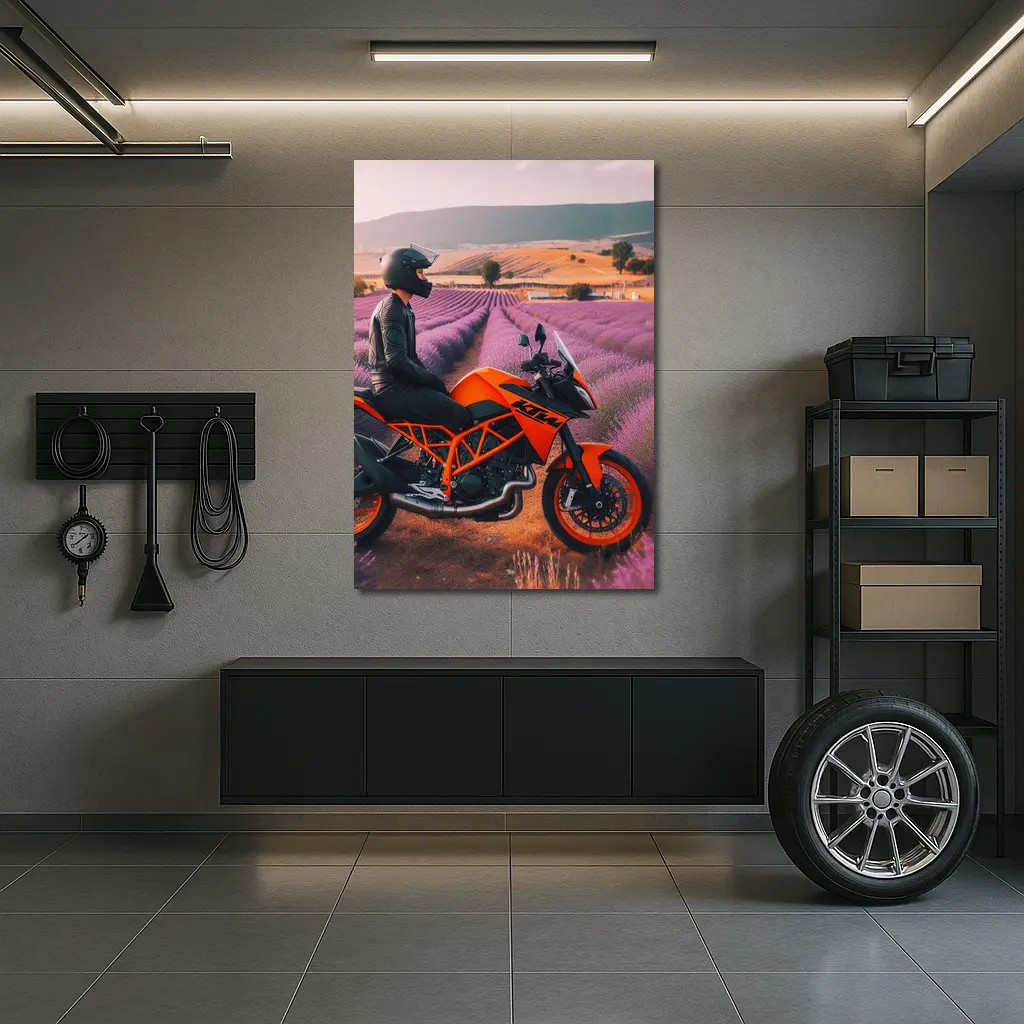 KTM Motorcycle Rider Lavender Fields Background – Wall Art