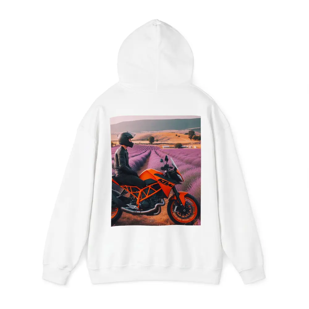 KTM Motorcycle Rider Lavender Fields Background – Hoodies