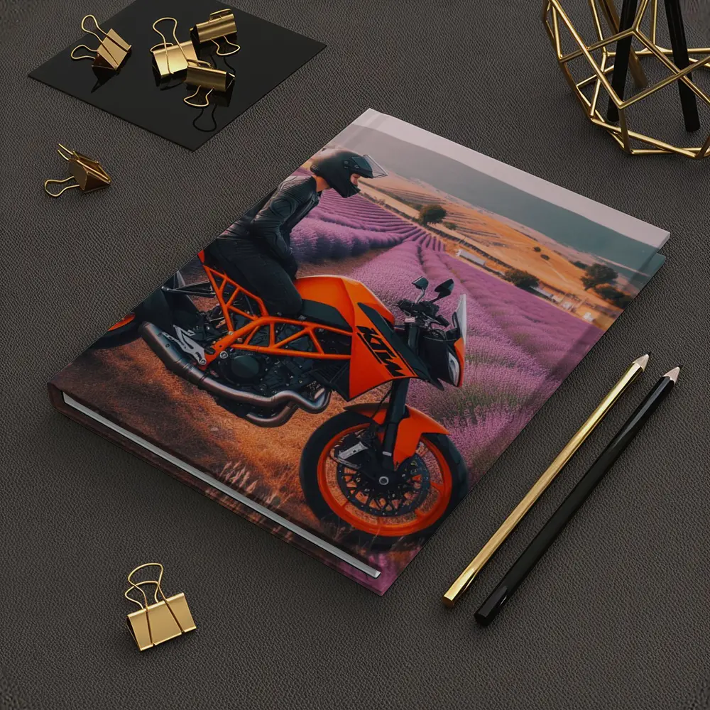KTM Motorcycle Rider Lavender Fields Background – Notebooks