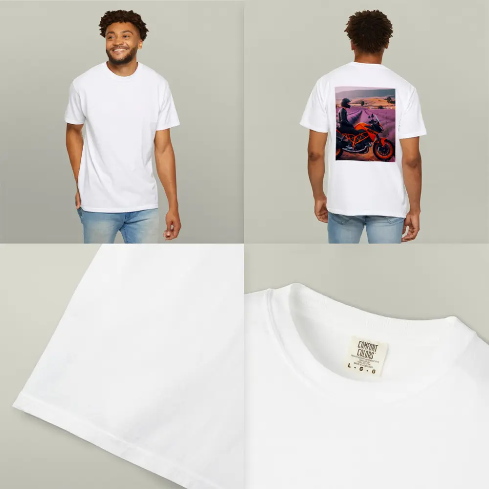 KTM Motorcycle Rider Lavender Fields Background – T-Shirts