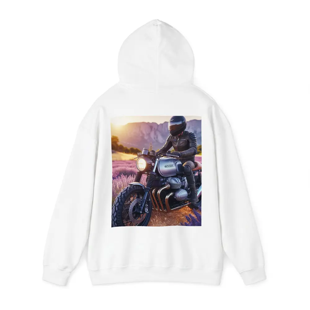 Cafe Racer Motorcycle Rider Lavender Fields Sunset – Hoodies