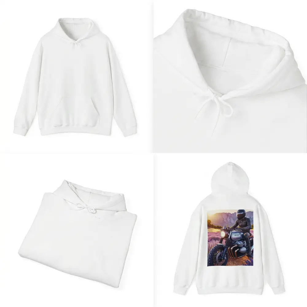 Cafe Racer Motorcycle Rider Lavender Fields Sunset – Hoodies