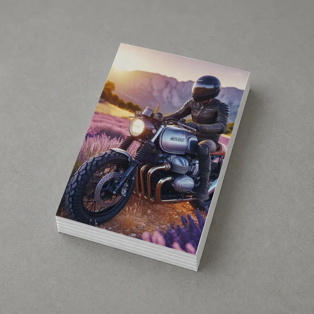 Cafe Racer Motorcycle Rider Lavender Fields Sunset – Postcards