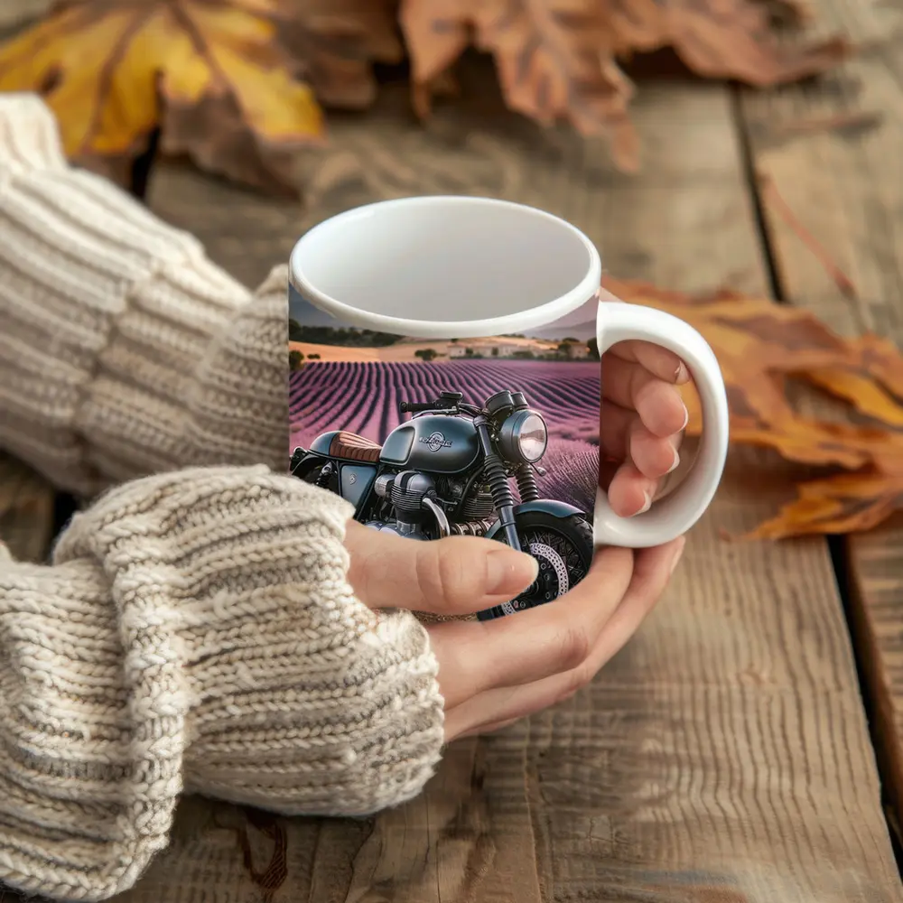 Cafe Racer Motorcycle Lavender Fields Sunset – Mugs