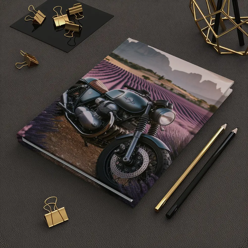 Cafe Racer Motorcycle Lavender Fields Sunset – Notebooks