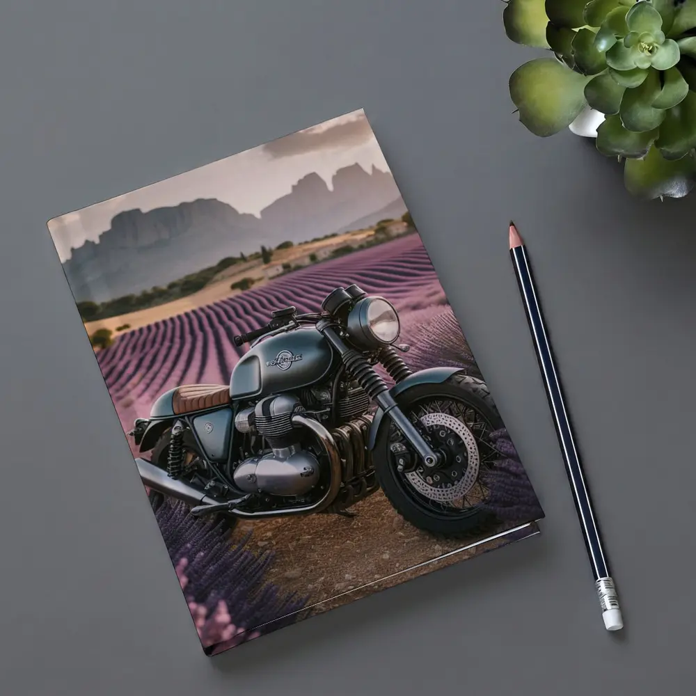 Cafe Racer Motorcycle Lavender Fields Sunset – Notebooks