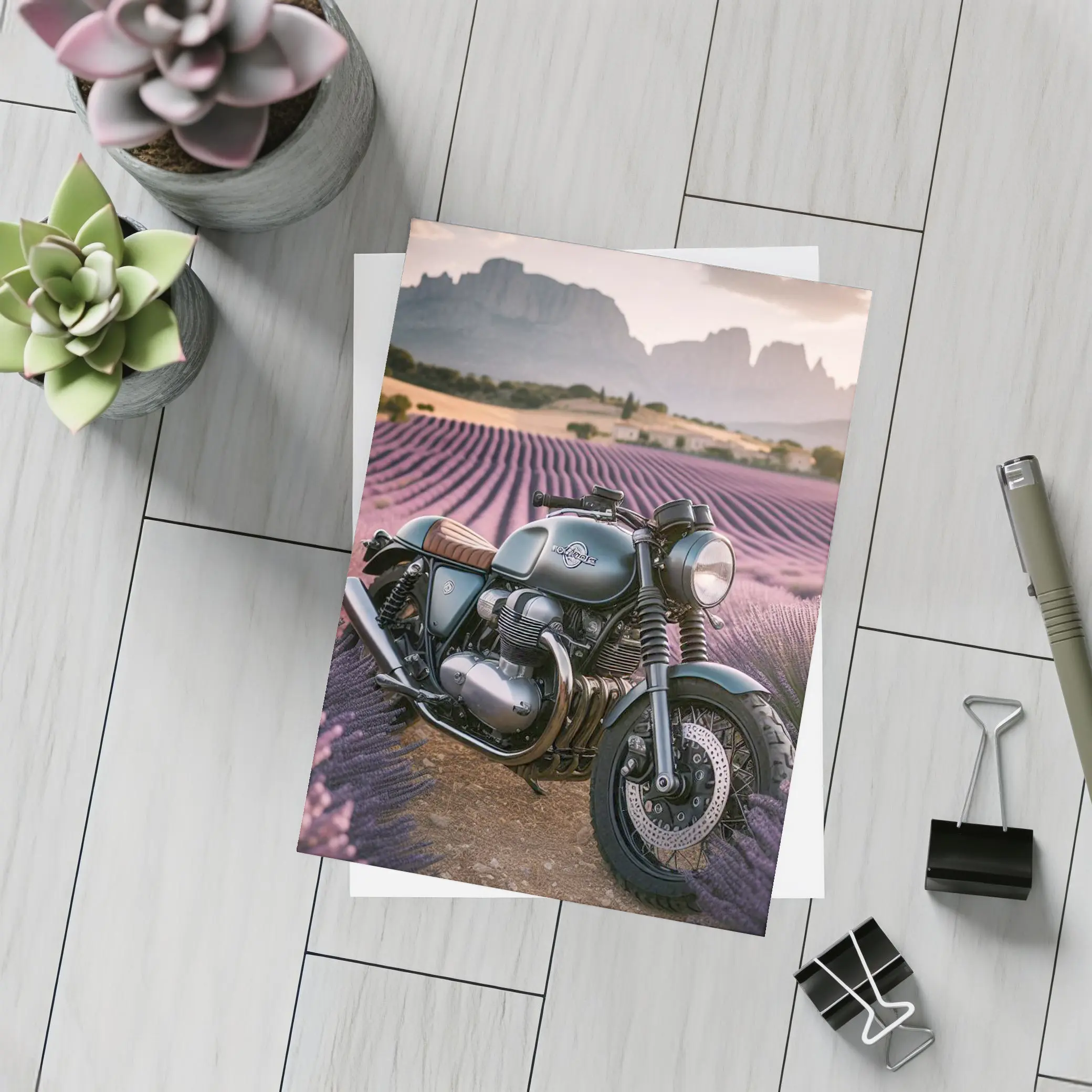 Cafe Racer Motorcycle Lavender Fields Sunset – Postcards