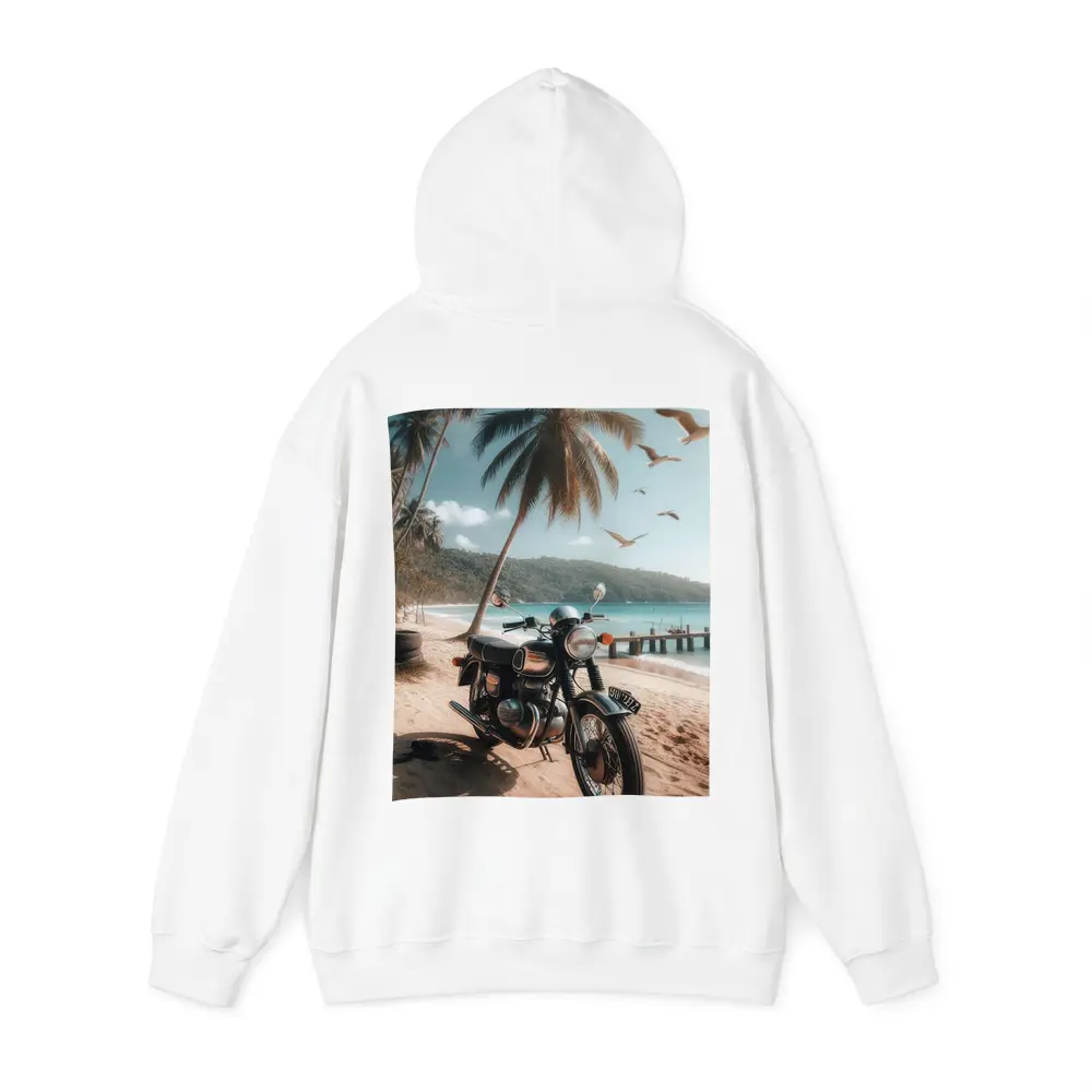 Classic Cafe Racer Motorcycle Tropical Beach Scene – Hoodies