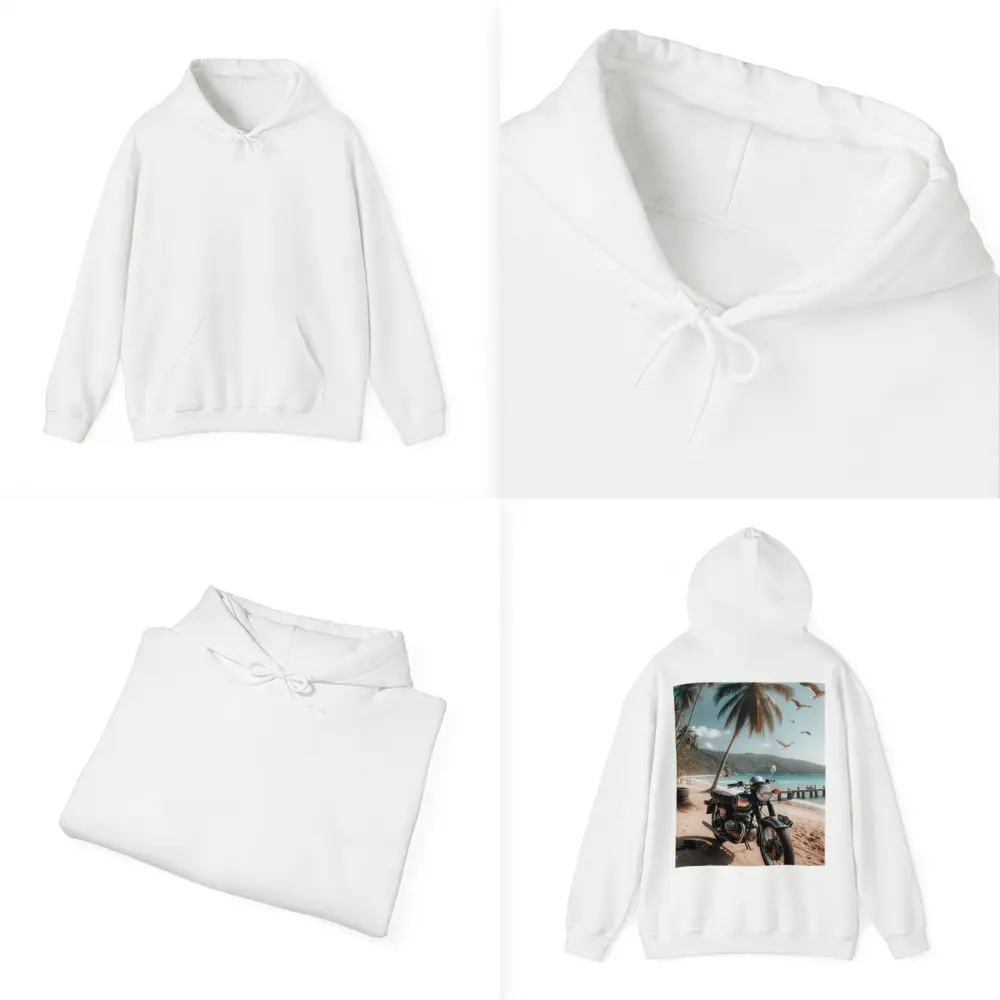 Classic Cafe Racer Motorcycle Tropical Beach Scene – Hoodies