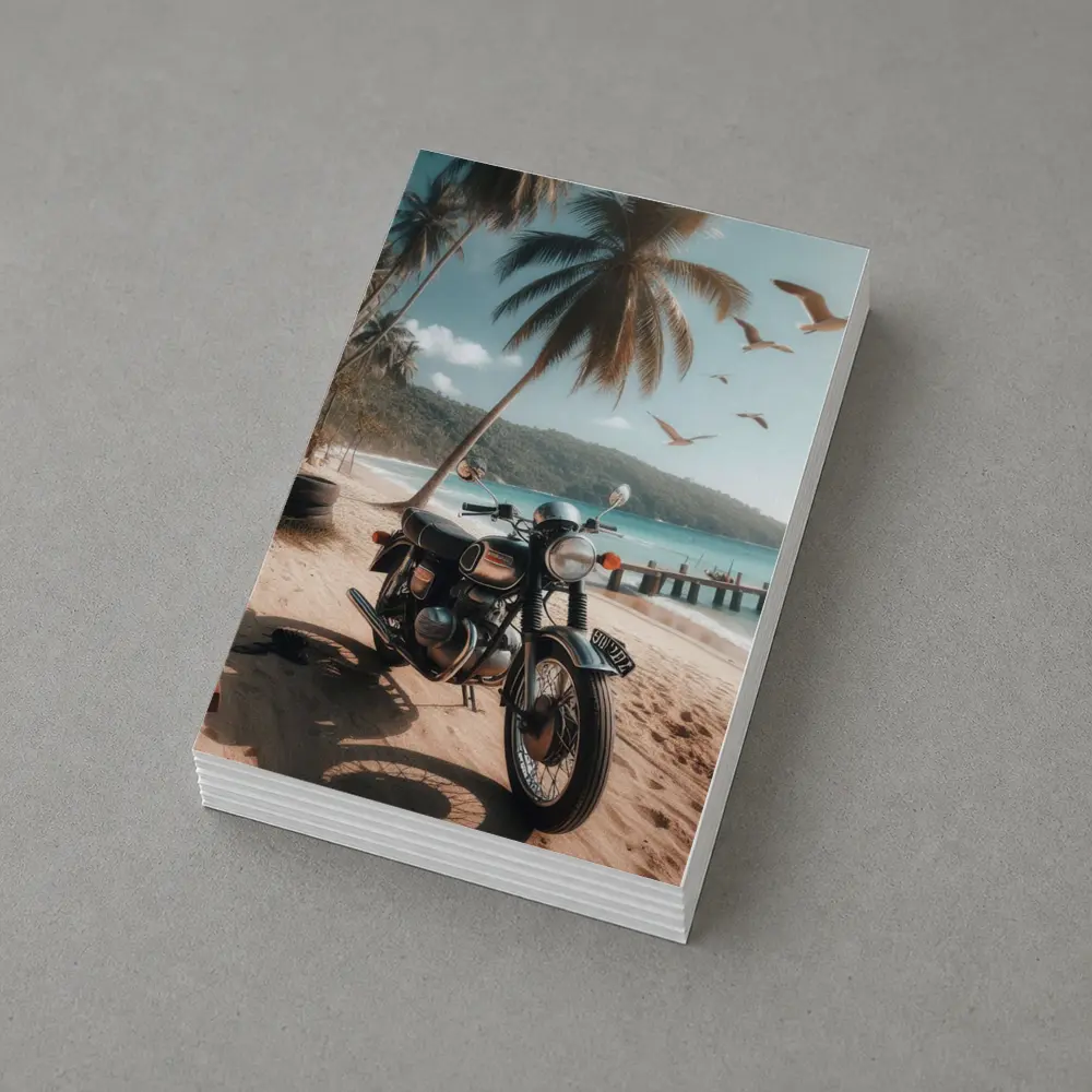 Classic Cafe Racer Motorcycle Tropical Beach Scene – Postcards