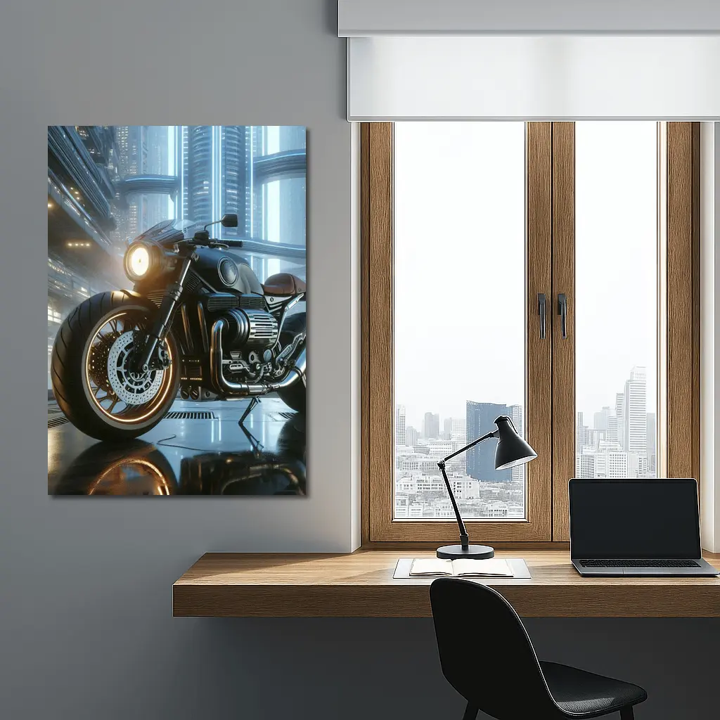 Dark Cruiser Motorcycle Futuristic City Night – Wall Art