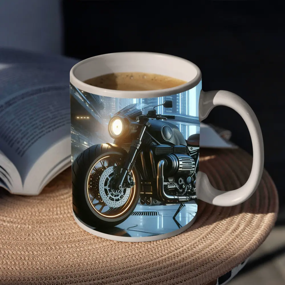 Dark Cruiser Motorcycle Futuristic City Night – Mugs