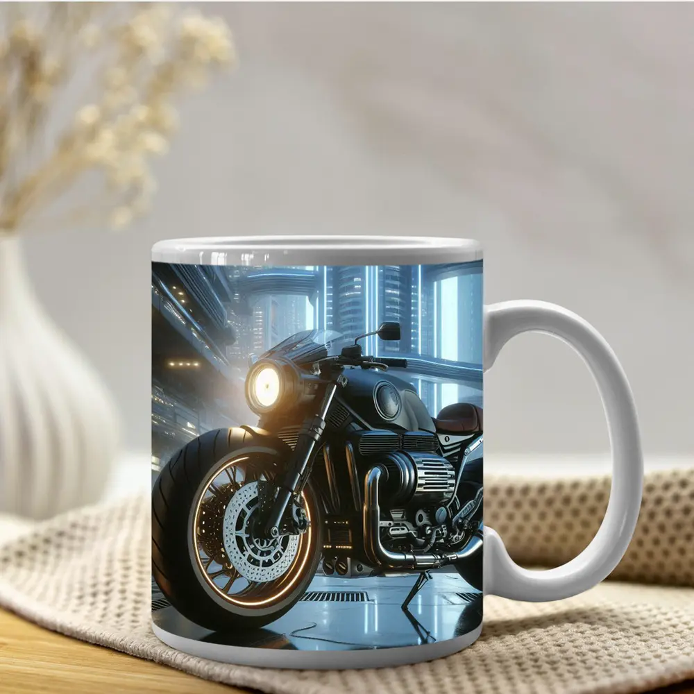 Dark Cruiser Motorcycle Futuristic City Night – Mugs