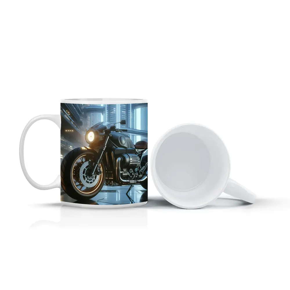 Dark Cruiser Motorcycle Futuristic City Night – Mugs