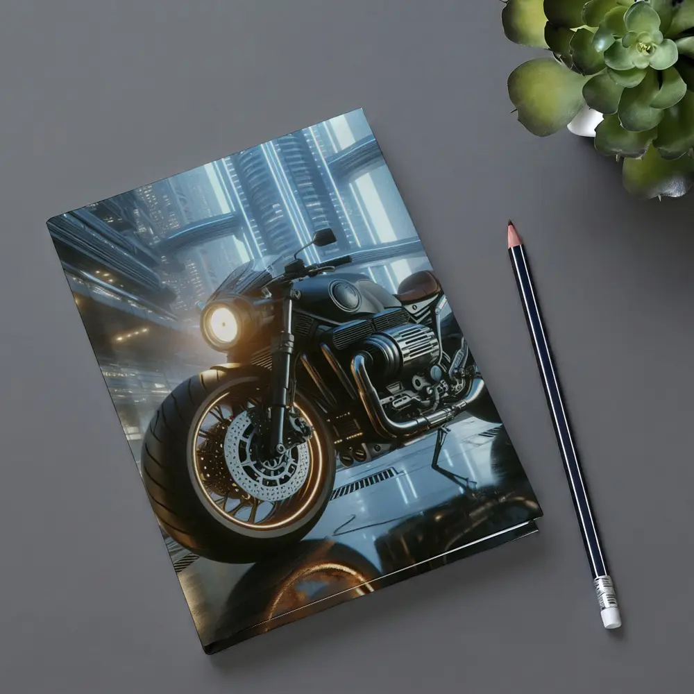 Dark Cruiser Motorcycle Futuristic City Night – Notebooks