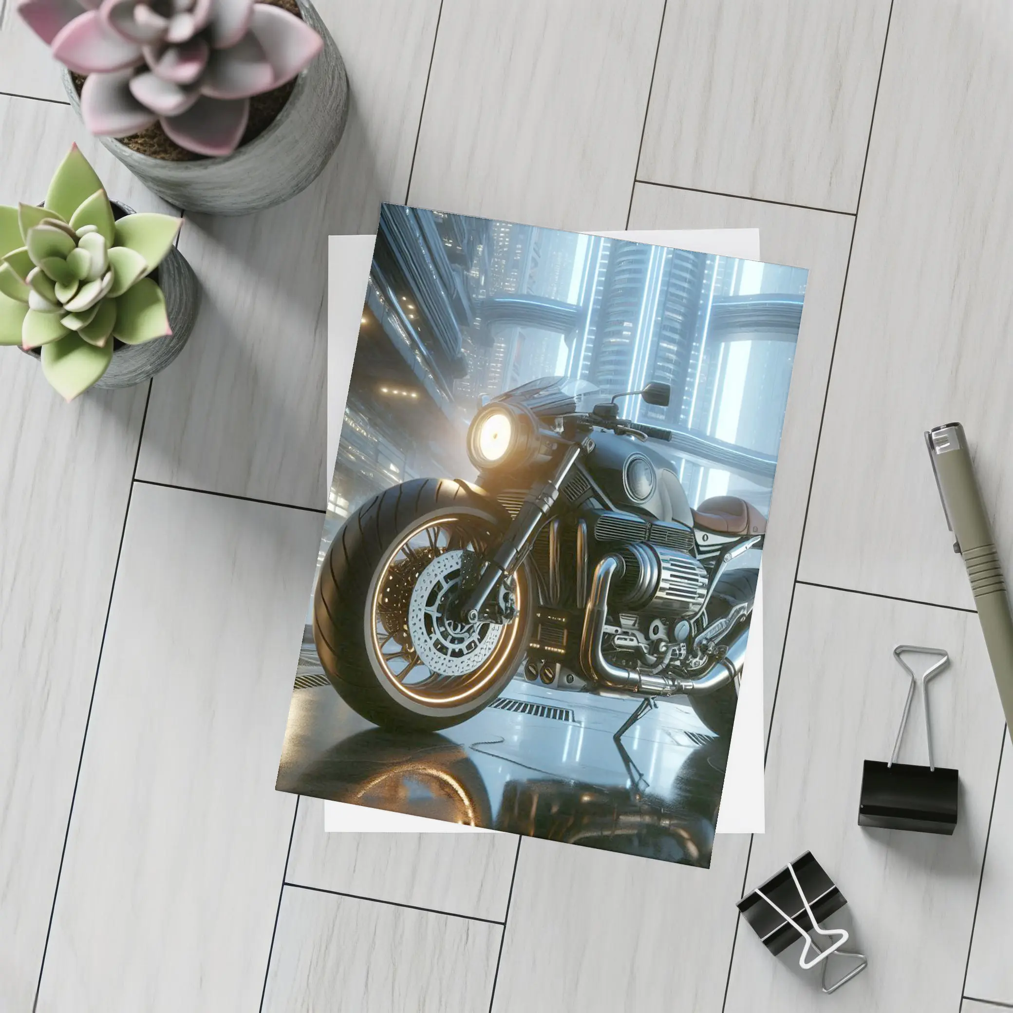 Dark Cruiser Motorcycle Futuristic City Night – Postcards