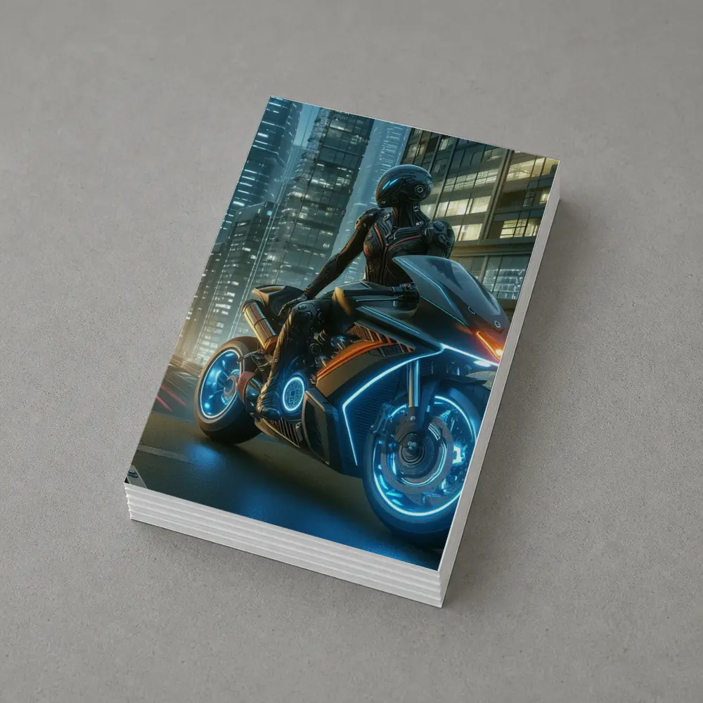 Futuristic Cyberpunk Motorcycle Rider Neon City – Postcards