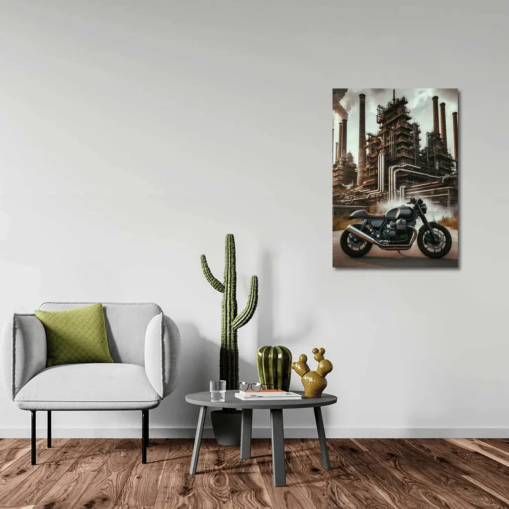 Cafe Racer Motorcycle Industrial Refinery Dark Art – Wall Art