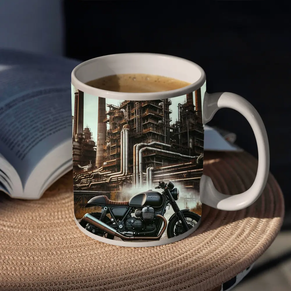 Cafe Racer Motorcycle Industrial Refinery Dark Art – Mugs
