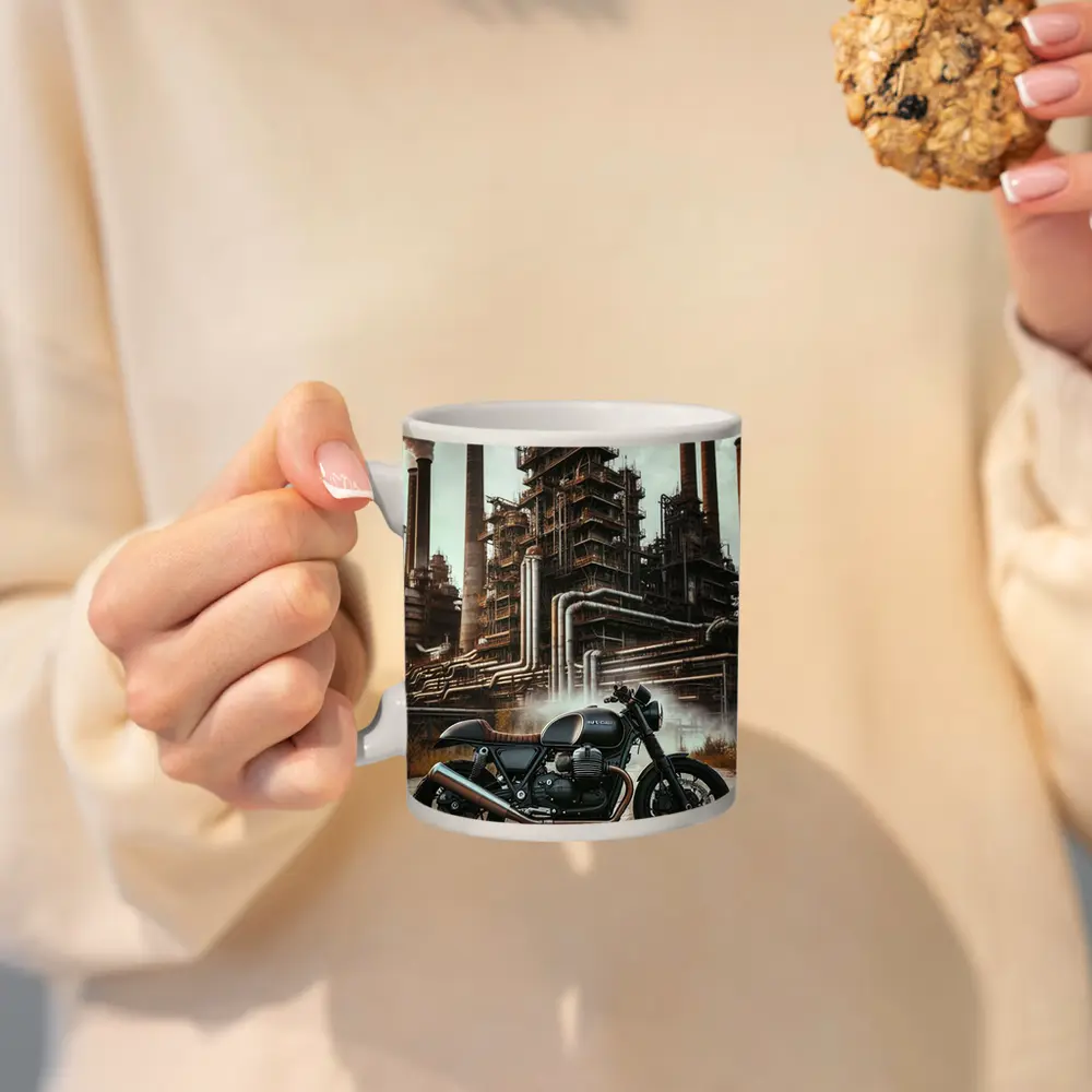 Cafe Racer Motorcycle Industrial Refinery Dark Art – Mugs