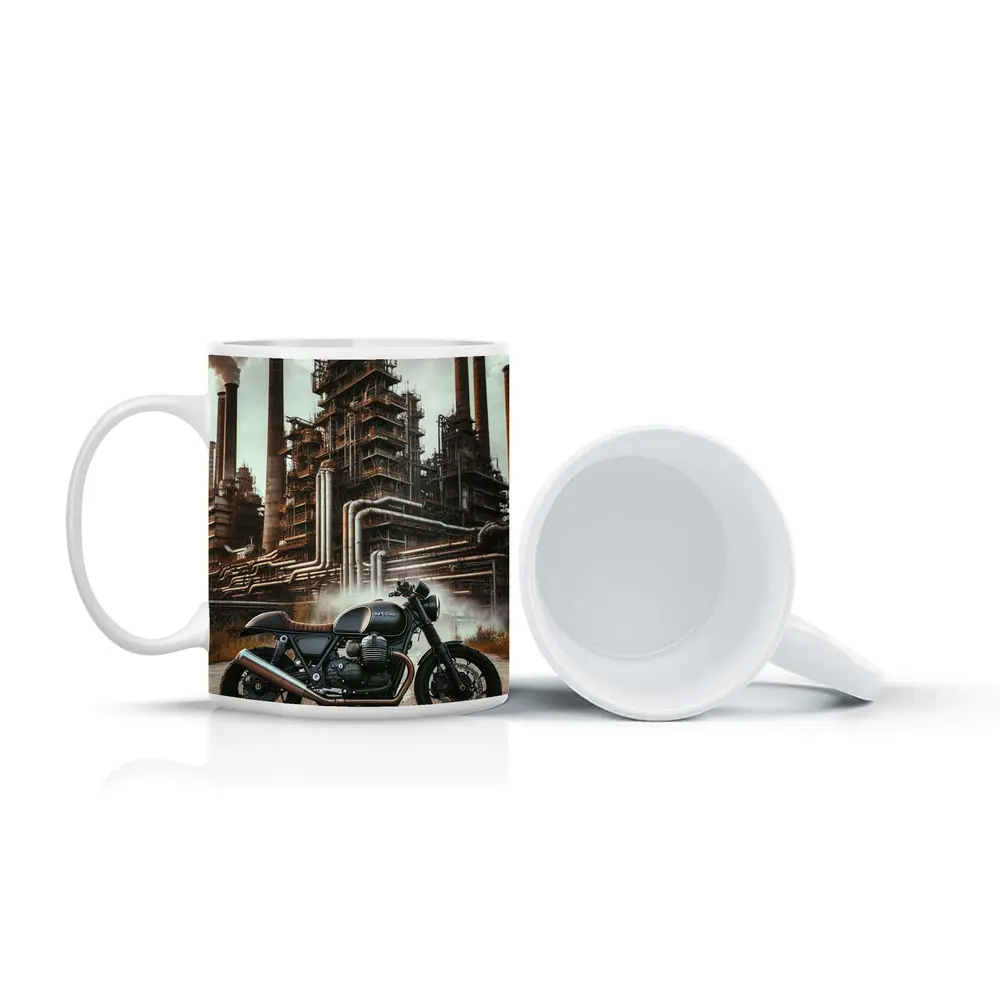 Cafe Racer Motorcycle Industrial Refinery Dark Art – Mugs
