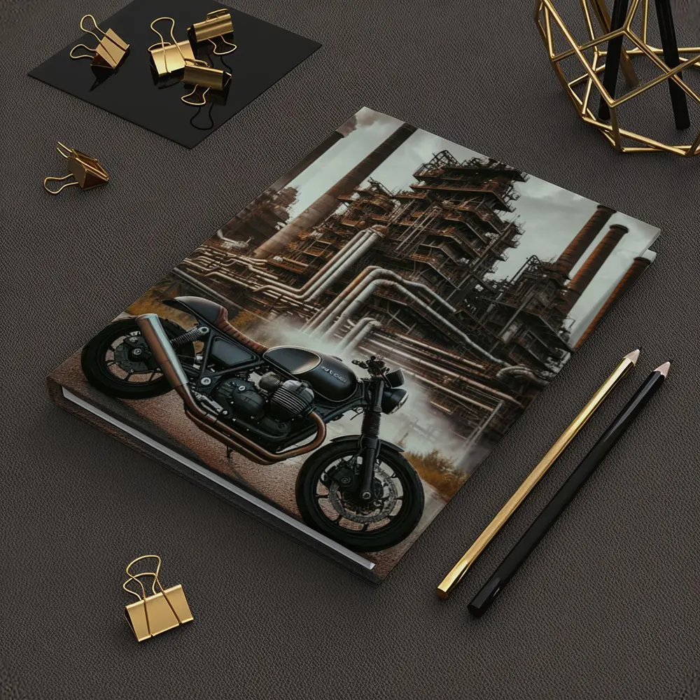 Cafe Racer Motorcycle Industrial Refinery Dark Art – Notebooks