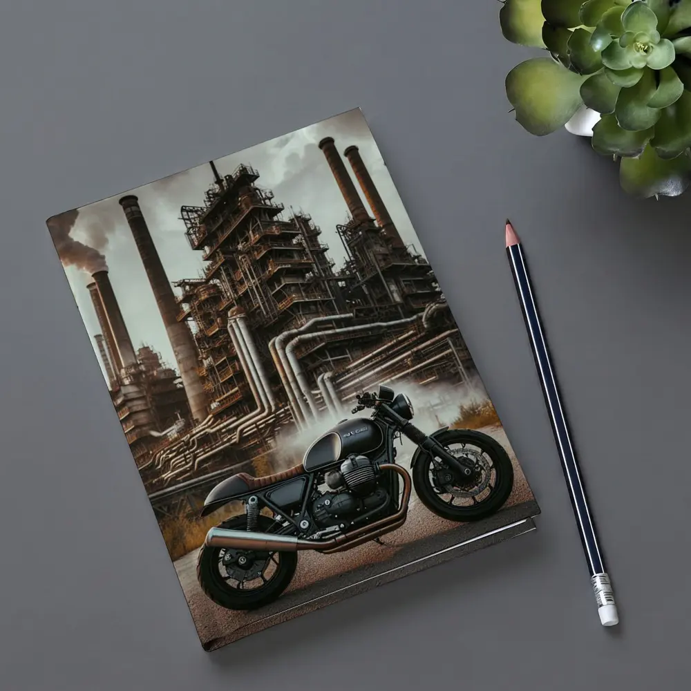 Cafe Racer Motorcycle Industrial Refinery Dark Art – Notebooks