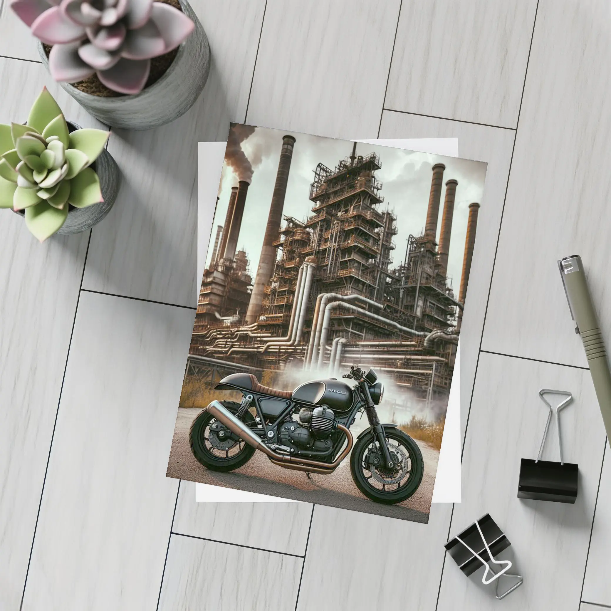 Cafe Racer Motorcycle Industrial Refinery Dark Art – Postcards