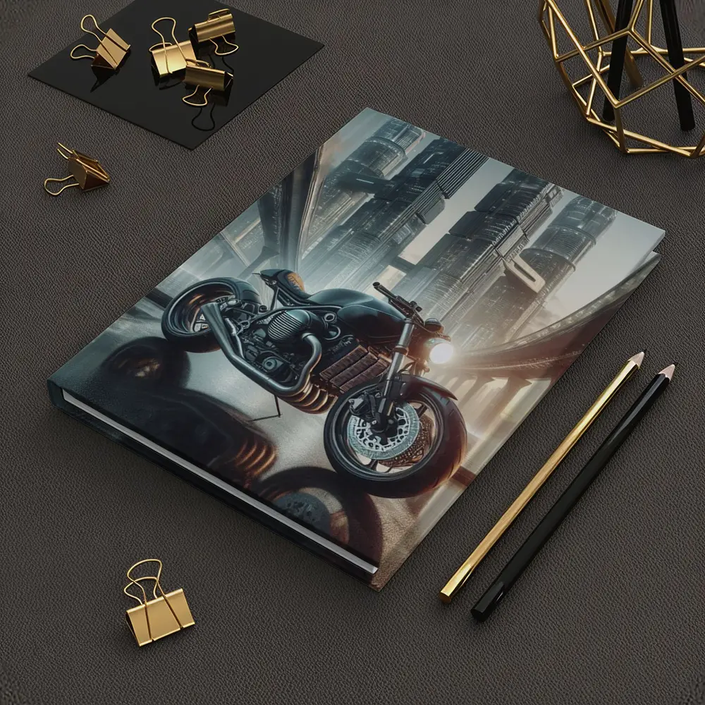Dark Cafe Racer Motorcycle Futuristic City – Notebooks