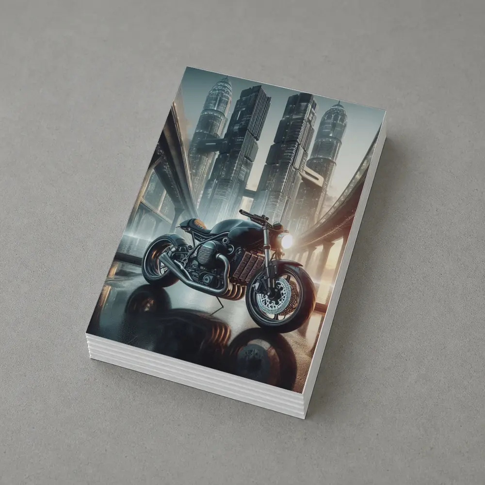 Dark Cafe Racer Motorcycle Futuristic City – Postcards