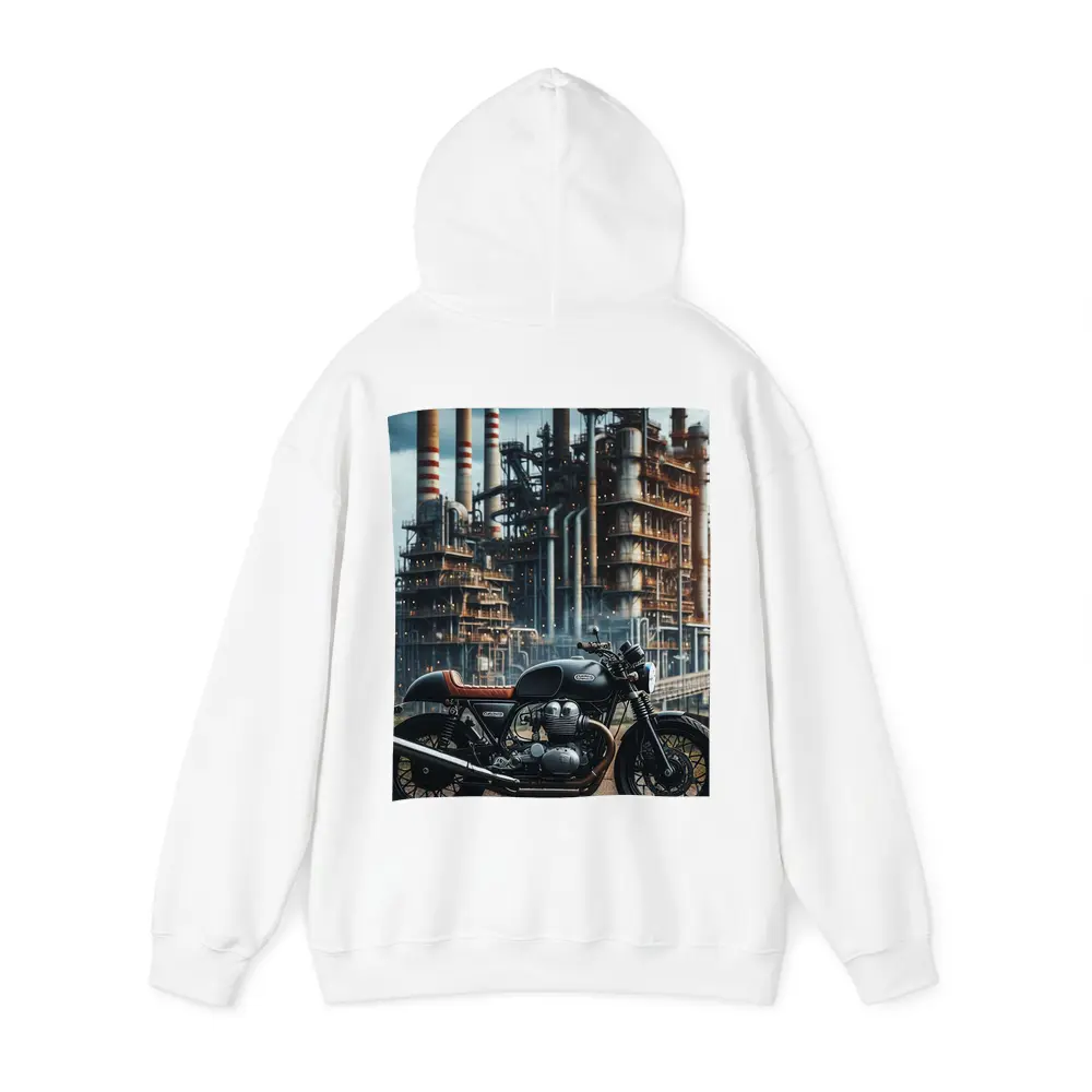 Cafe Racer Motorcycle Industrial Refinery Background – Hoodies