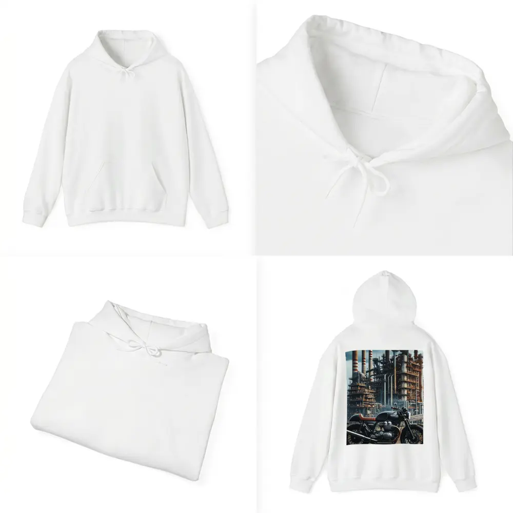 Cafe Racer Motorcycle Industrial Refinery Background – Hoodies
