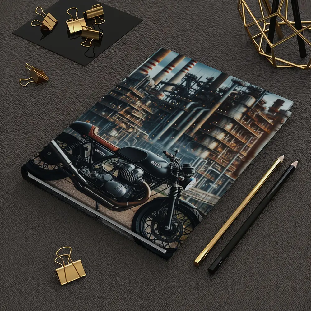 Cafe Racer Motorcycle Industrial Refinery Background – Notebooks