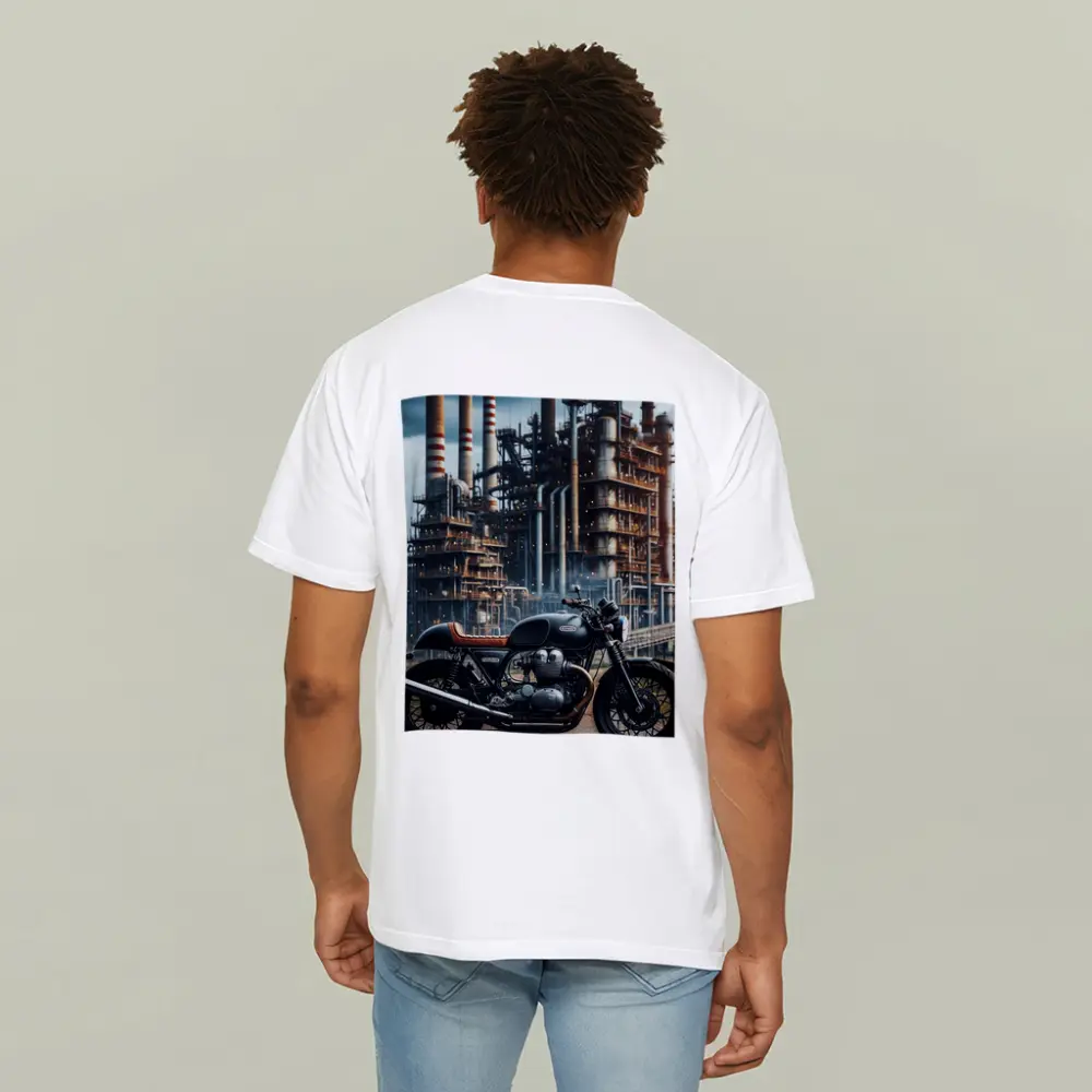 Cafe Racer Motorcycle Industrial Refinery Background – T-Shirts